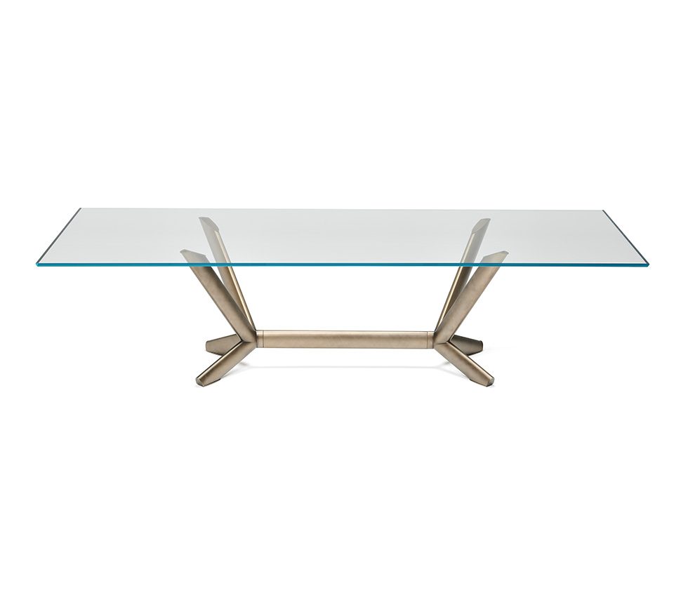 Brace Dining Table with angled bronze legs