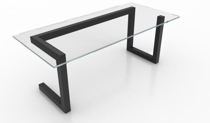 Facet Coffee Table with an angular black steel frame and glass top