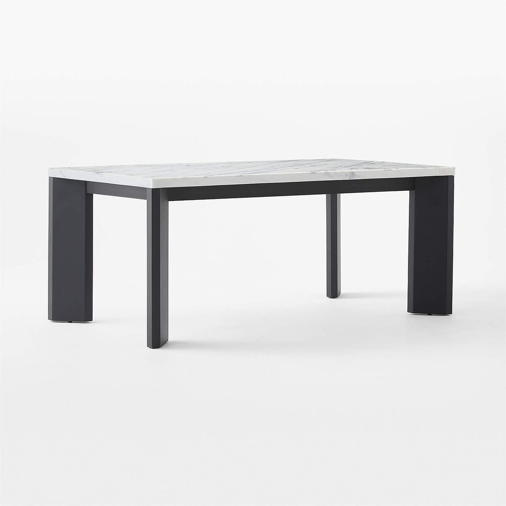 Meridian Dining Table with a walnut top and angled black steel legs