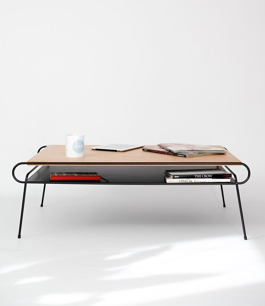 Mesh Coffee Table with a wire frame and mesh shelf