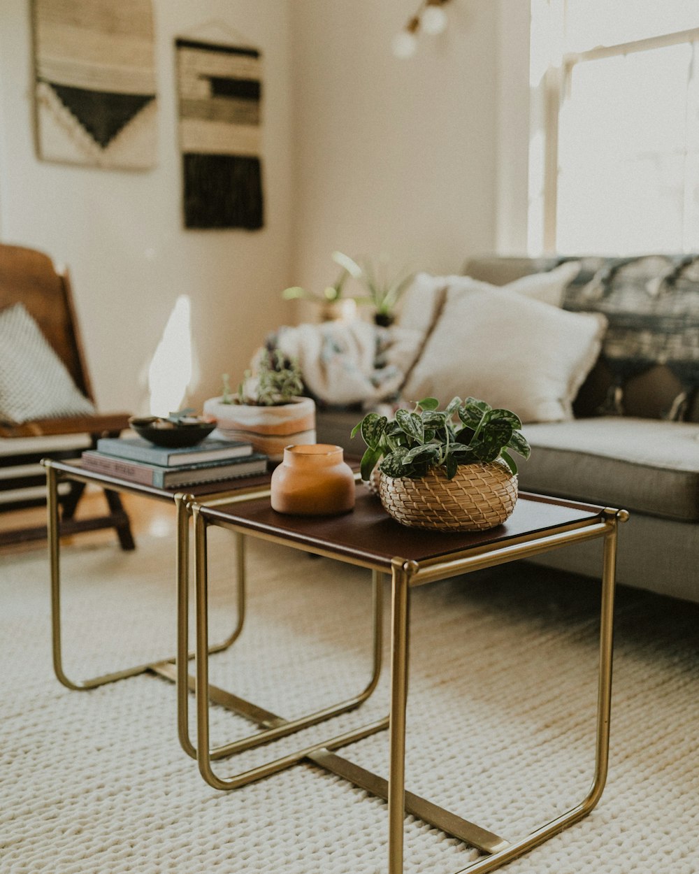 Pair Nesting Tables — two square tables nested together
