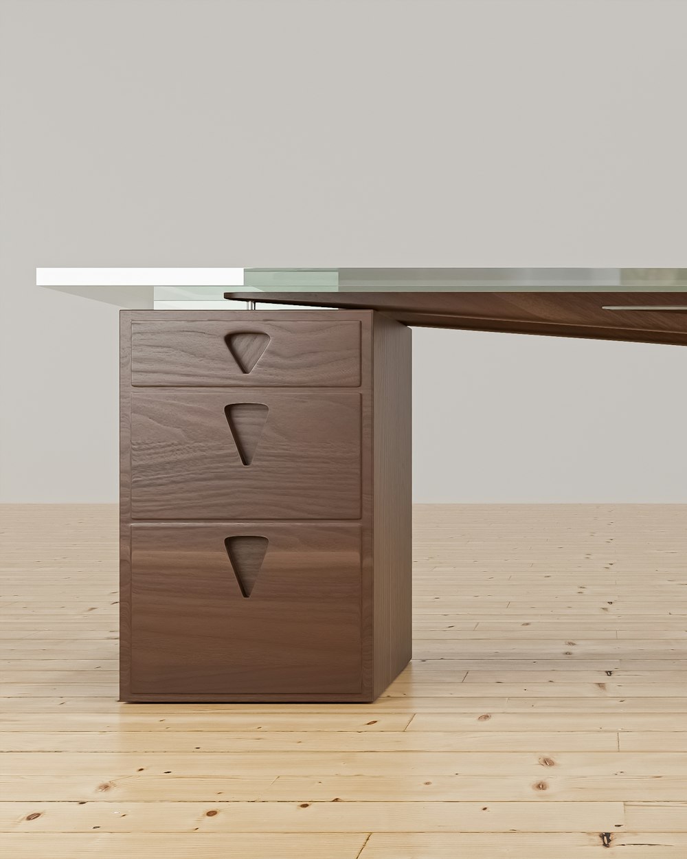 Pane Work Table — a desk with a glass top and slim legs