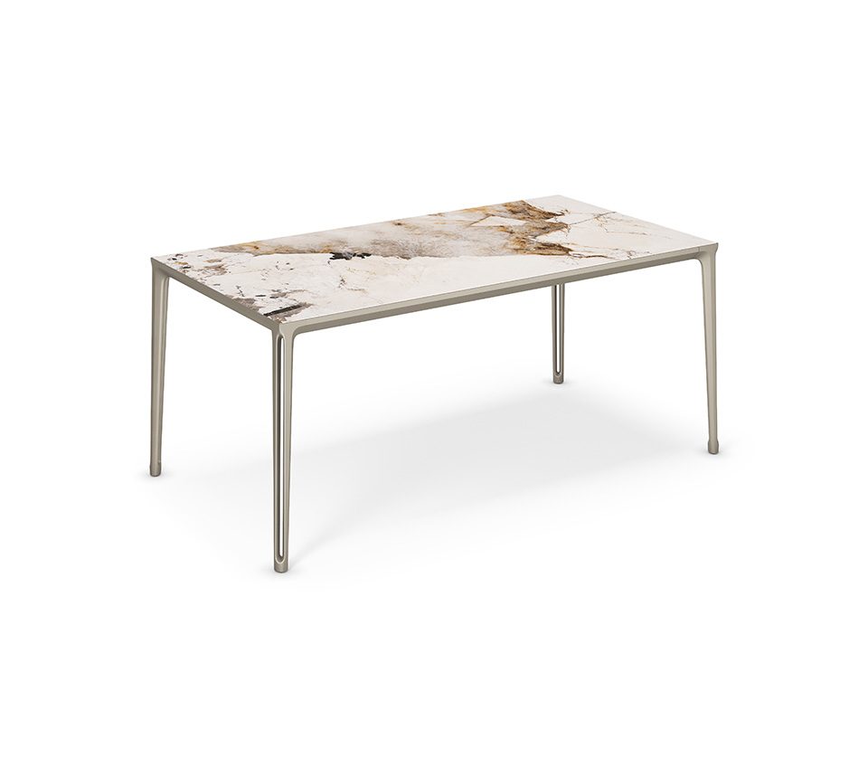 Plane Work Table with a marbled top and slender metal legs