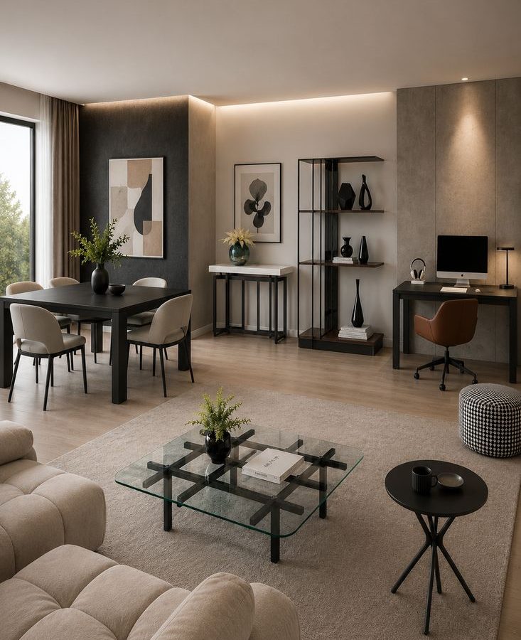 A room styled with the full LIVSDO steel furniture collection