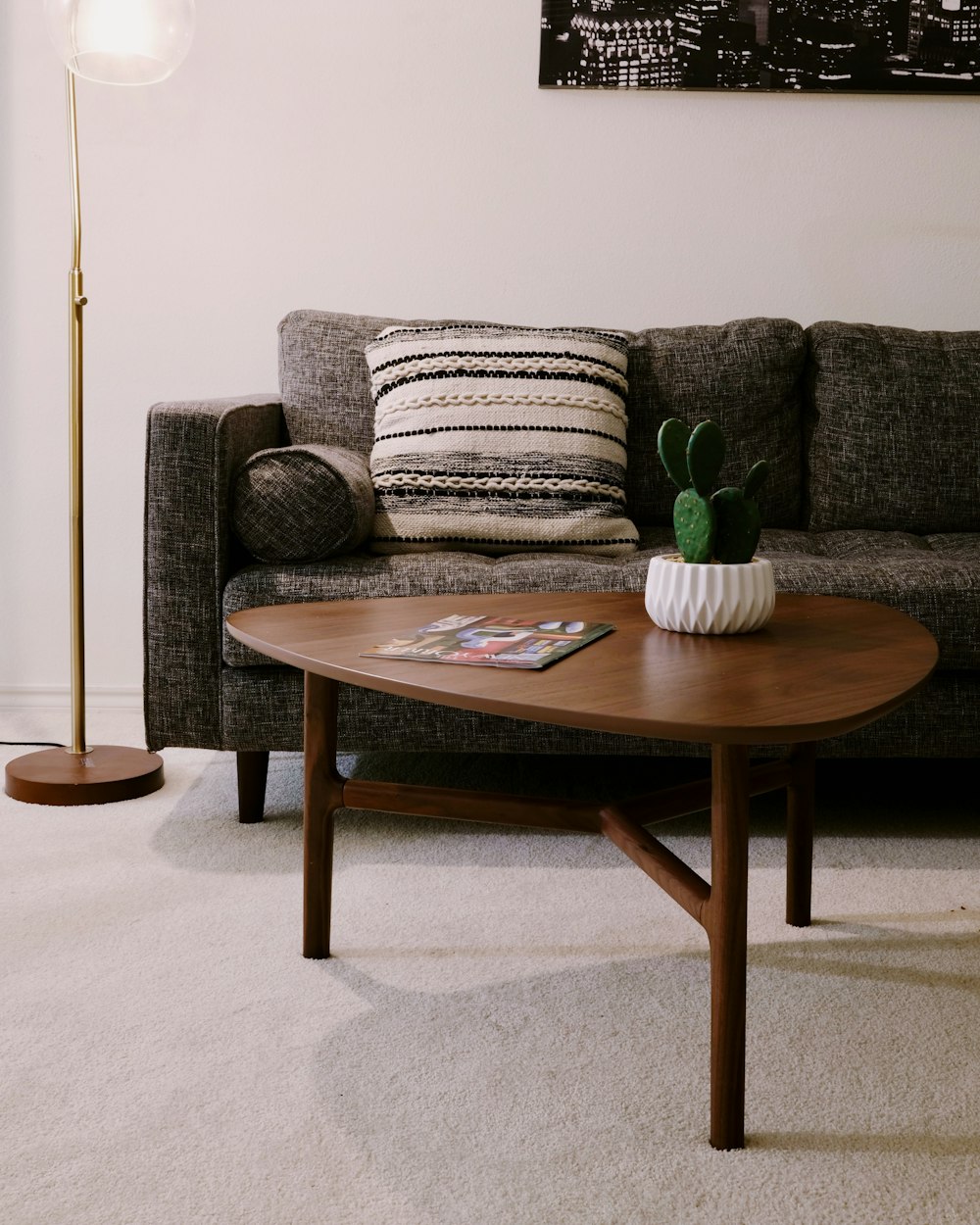 Slab Coffee Table — a living room with a couch and a low table